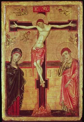 Christus am Kreuz, mit der Jungfrau Maria, St. Johannes dem Evangelisten und fünf Engeln